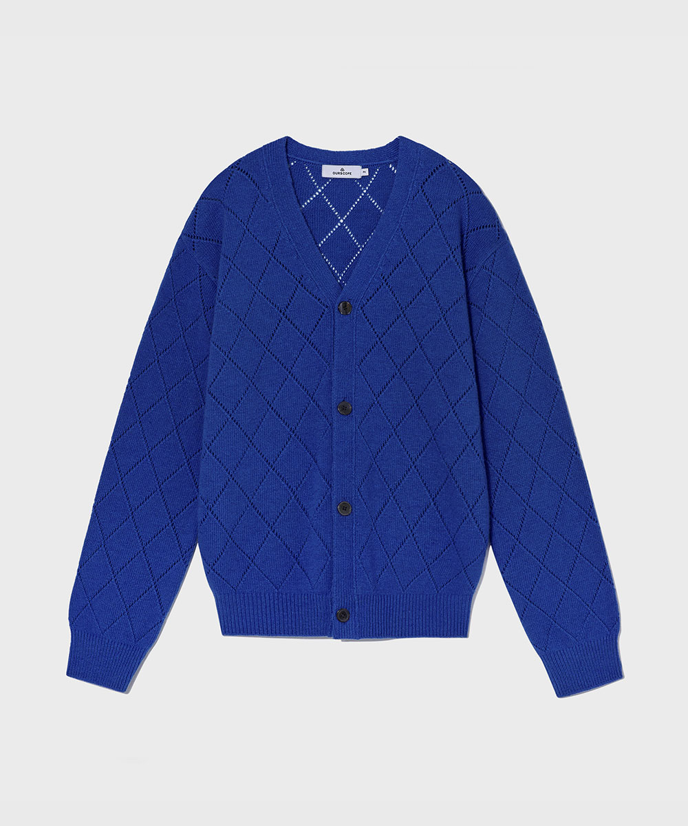 OURSCOPE아워스코프 Lozenge Extra Fine Wool Cardigan (Blue)