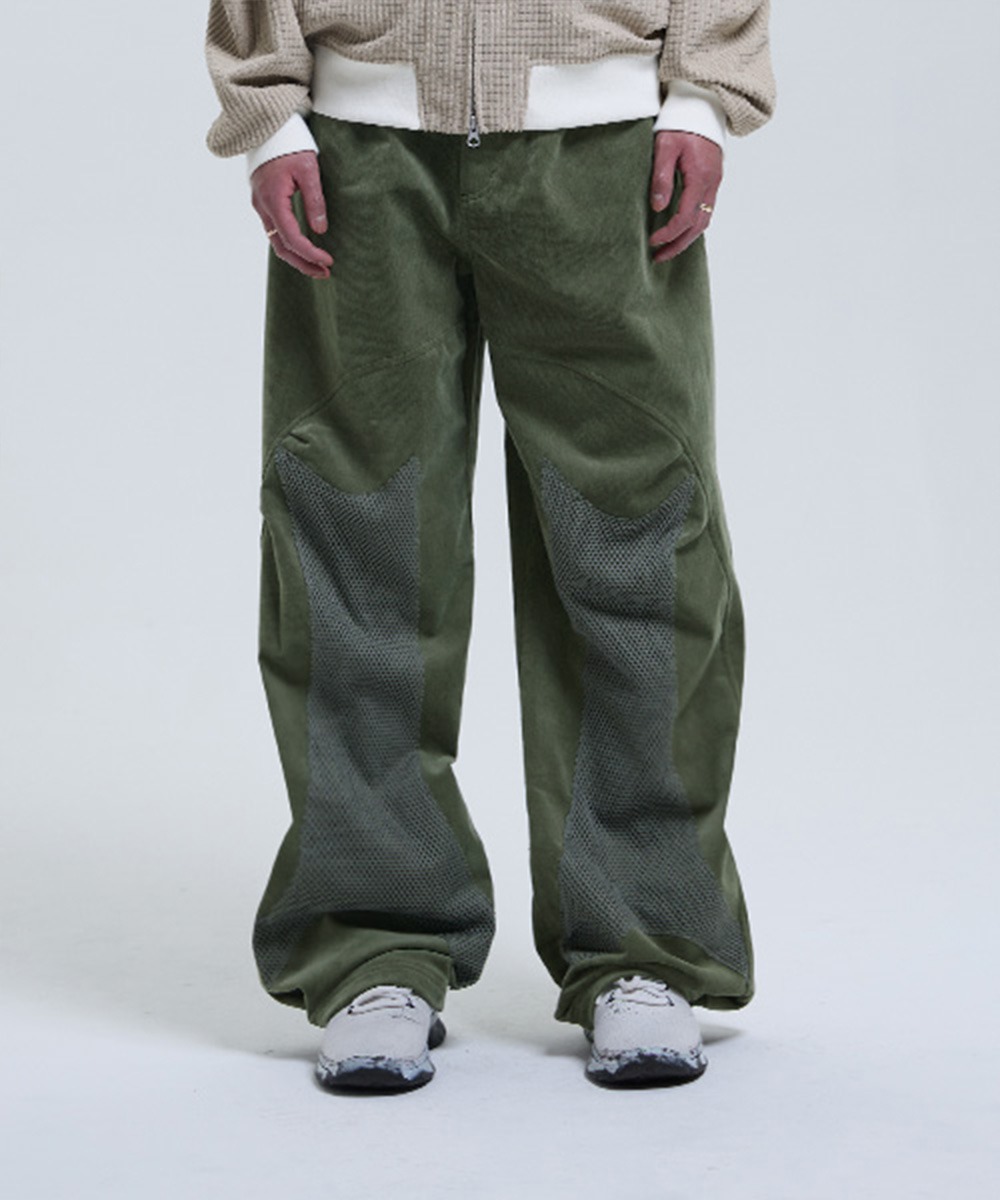 THE COLDEST MOMENT더콜디스트모먼트 TCM corduroy mesh pants (olive)